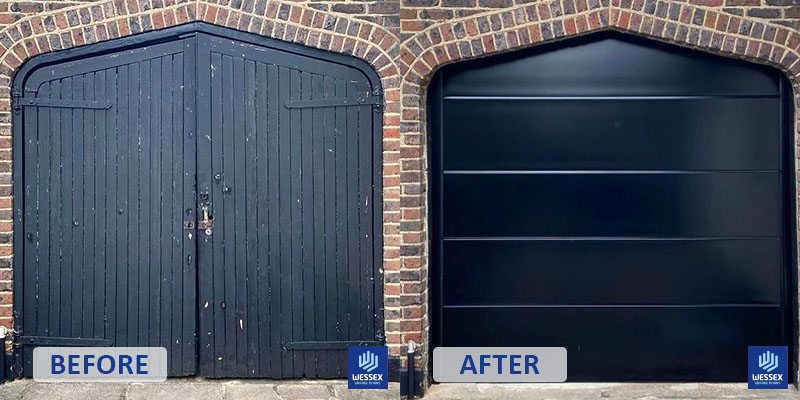 Before and after black garage door