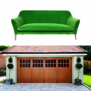 Green Sofa and Garage Door