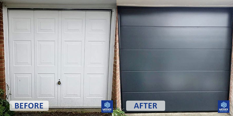 Before and after white to grey garage door