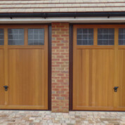 Timber Up and Over Garage Door - twin doors with glass panels